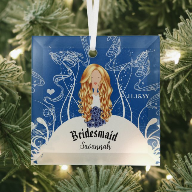 Navy Wedding Gown Bridesmaid Christmas Ornament (Insitu)