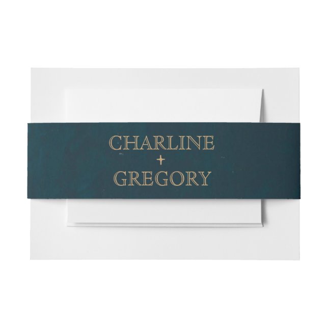 Navy Whimsical Gold Wedding  Invitation Belly Band (Front Example)
