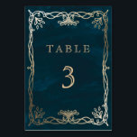 Navy Whimsical  Medieval Wedding Table Number<br><div class="desc">Navy Whimsical Gold Stars Moon Astronomy Wedding</div>