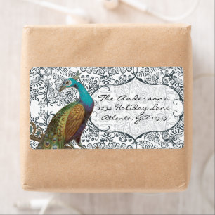 Navy Whimsical Peacock Love Bird Label