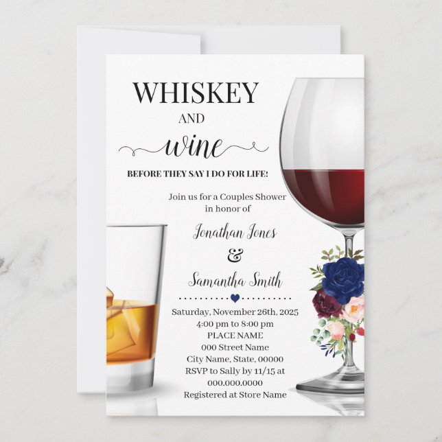 Navy whiskey and wine before I do couples shower Invitation (Front)