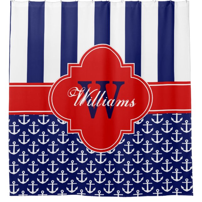 Navy White Anchor Stripe 1ICBR Red Monogram (Front)