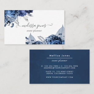 Navy, White and Silver Business Card