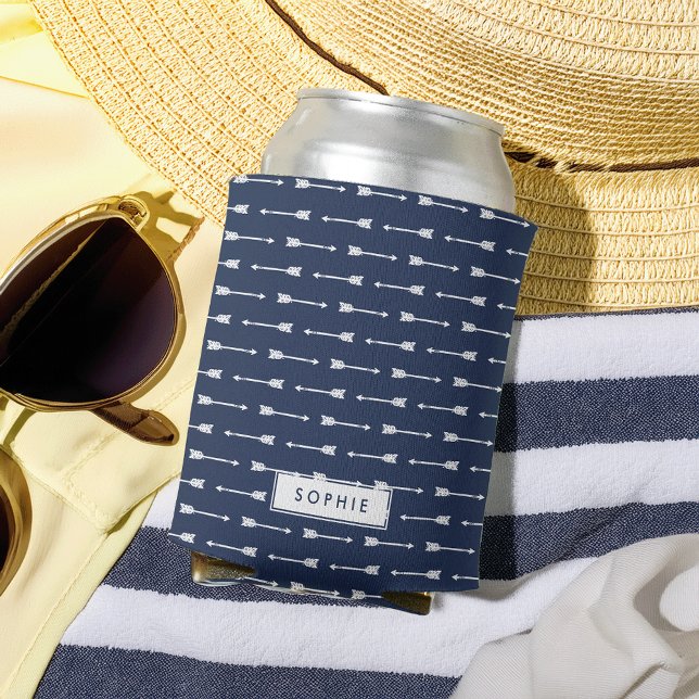 Navy & White Arrows Personalized Can Cooler (Creator Uploaded)