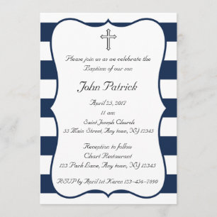 Navy & White Baptism Invitation
