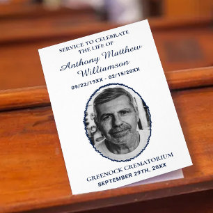 Navy & White Bi-fold Custom Photo Funeral Program Flyer