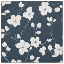Navy White Blossom Botanical Pattern