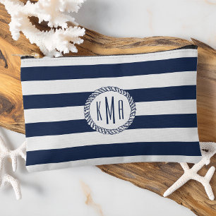 Navy & White Boating Stripe Monogram Accessory Pouch