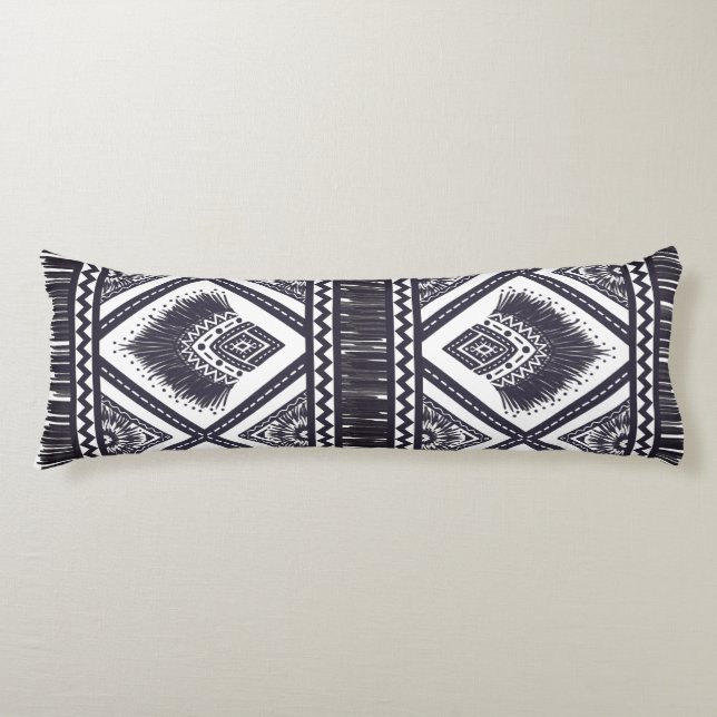 Navy White Boho Patterned Body Throw Pillow (Front)