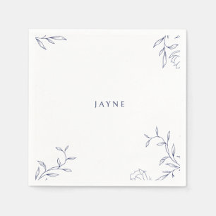 Navy & White Botanical Neutral Shower Napkin