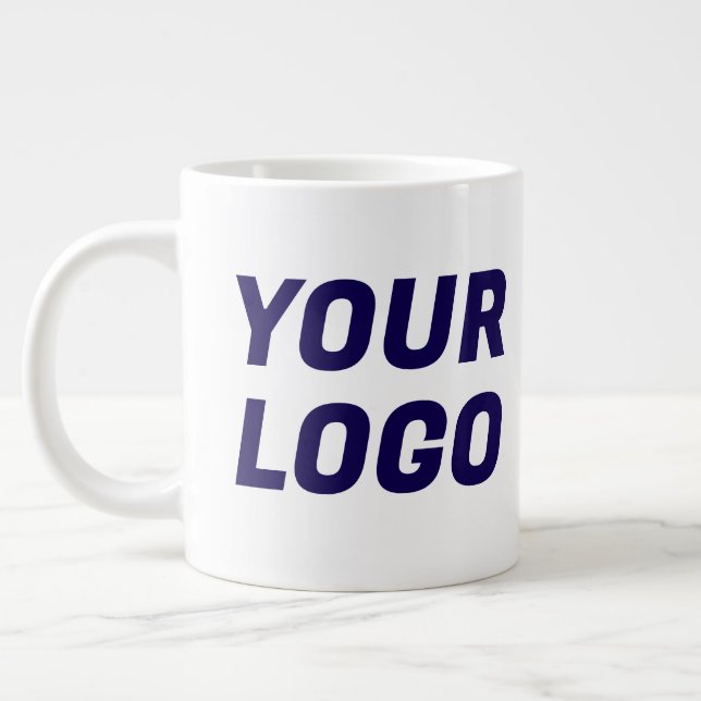 Navy & White Business Company Logo CUSTOM Jumbo Large Coffee Mug (Left)