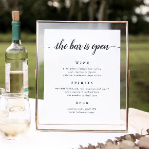 Navy & White Calligraphy Wedding Bar Menu Sign