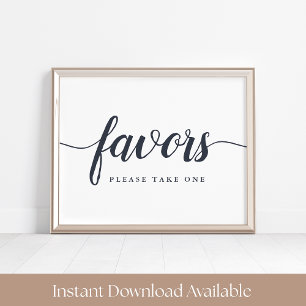 Navy & White Calligraphy Wedding Favour Sign