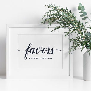 Navy & White Calligraphy Wedding Favour Sign