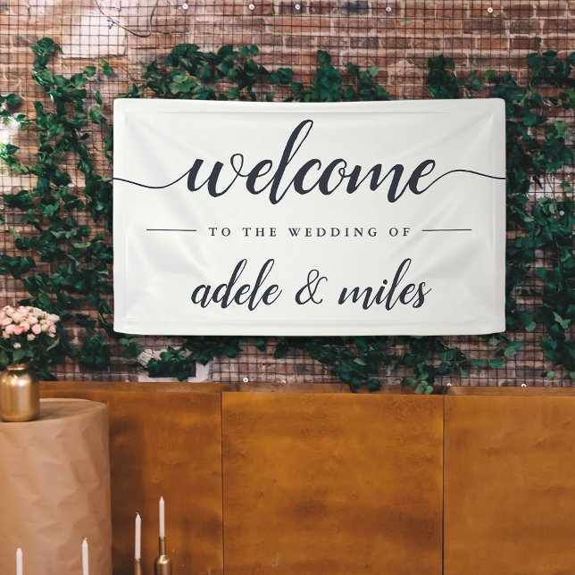 Navy & White Calligraphy Wedding Welcome Banner (Creator Uploaded)