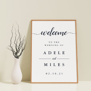 Navy & White Calligraphy Wedding Welcome Poster
