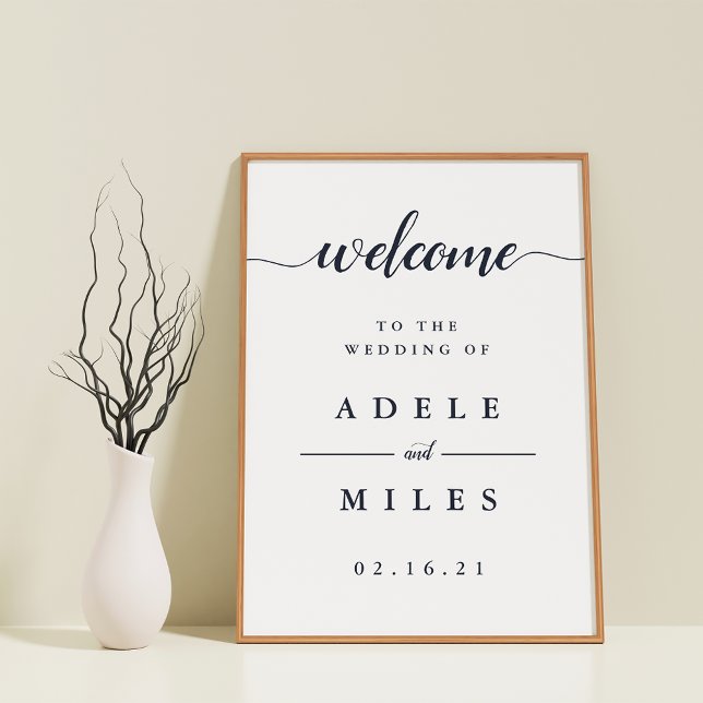 Navy & White Calligraphy Wedding Welcome Poster (Creator Uploaded)