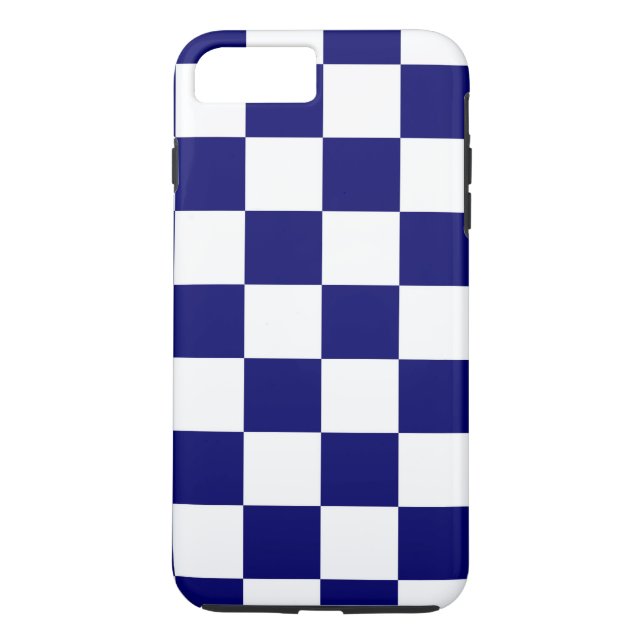 Navy & White Chequered Pattern iPhone 8 Plus Case (Back)