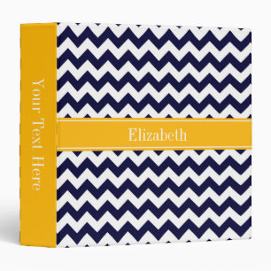 Navy White Chevron ZigZag Goldenrod Name Monogram Binder