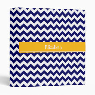 Navy White Chevron ZigZag Goldenrod Name Monogram Binder
