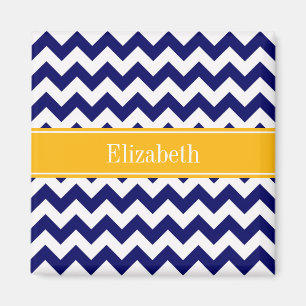 Navy White Chevron ZigZag Goldenrod Name Monogram Magnet