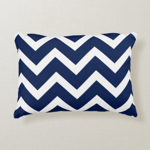Navy & White Chevron Zigzag Pattern Accent Pillow
