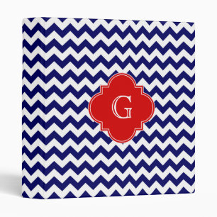 Navy White Chevron ZigZag Red Quatrefoil Monogram Binder