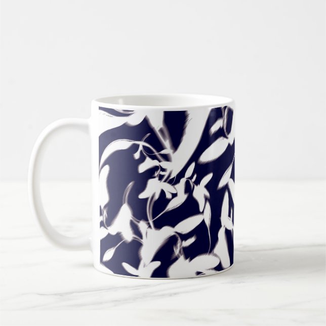 Navy & White colour pattern design made with plant Coffee Mug (Left)