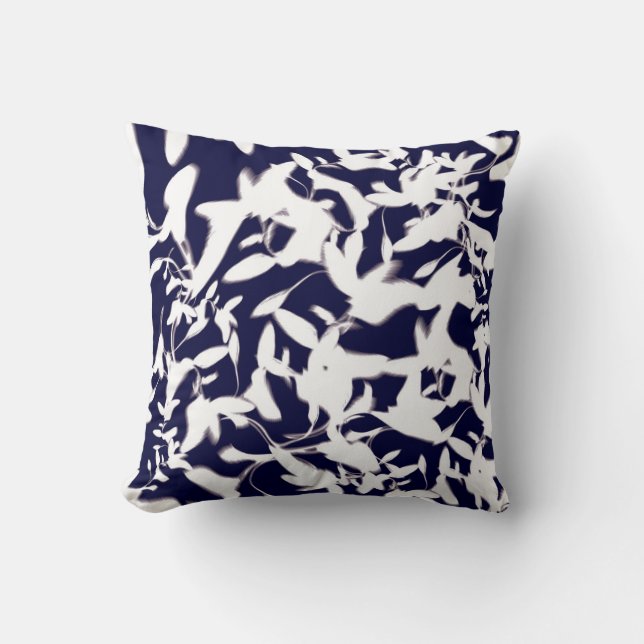 Navy & White colour pattern design made with plant Throw Pillow (Front)