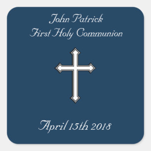 Navy & White Communion Square Sticker
