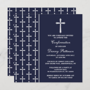 Navy & White Cross Holy Communion Or Confirmation Invitation