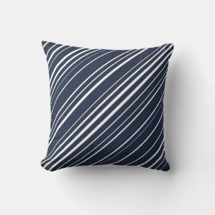 Navy & White Diagonal Stripe Pattern Throw Pillow