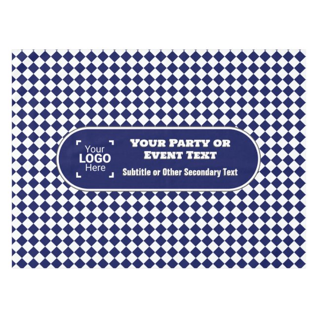 Navy & White Diamond - Custom Logo Business Event  Tablecloth (Front (Horizontal))