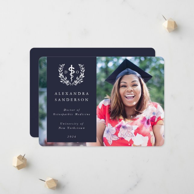 Navy+White Doctor of Osteopathic Medicine Photo Announcement (Front/Back In Situ)