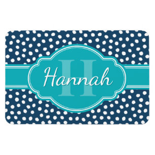 Navy White Dotted Pattern Teal Monogram Magnet
