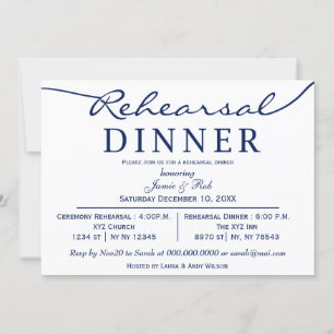 navy white Elegant Script Rehearsal Dinner Invitation