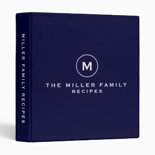 Navy & White Family Recipe Monogram Medallion Binder