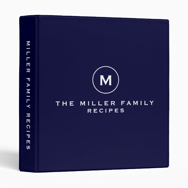Navy & White Family Recipe Monogram Medallion Binder (Front/Spine)