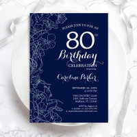 Navy White Floral 80th Birthday Party
