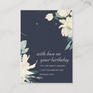 NAVY WHITE FLORAL BIRTHDAY NECKLACE EARRING CARD