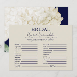 Navy White Floral Bridal Shower Word Scramble Game Invitation