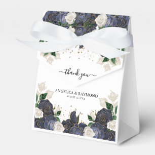 Navy & White Floral Elegant Wedding Thank You Favor Box