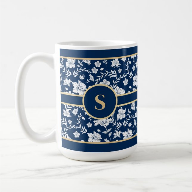 Navy White Floral Mug (Left)