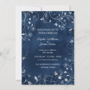 Navy White Floral Vine Wedding Invitation