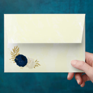 navy & white flowers gold botanical wedding envelope