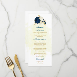 navy & white flowers gold botanical wedding menu