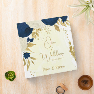 navy & white flowers gold wedding photo album binder