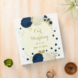 navy & white flowers gold wedding photo album binder