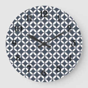 Navy White Geometric Circles Large Clock
