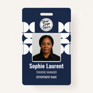 Navy White Geometric Half Circle Pattern Photo ID Badge